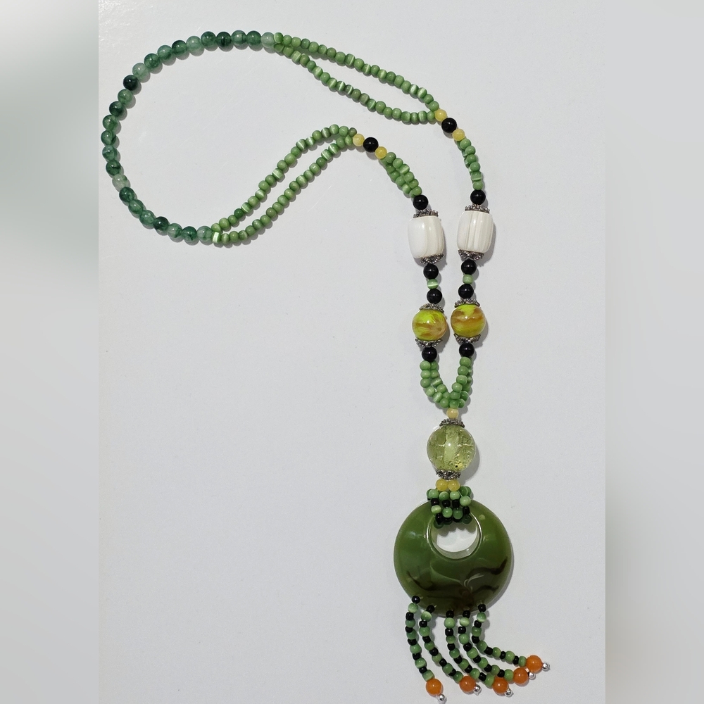 Vintage Green Beaded BOHO Necklace